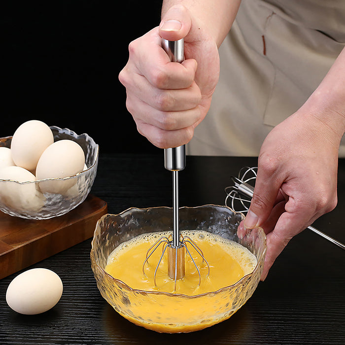 Stainless Steel Semi Automatic Egg Beater with Rotary Whisk Silver