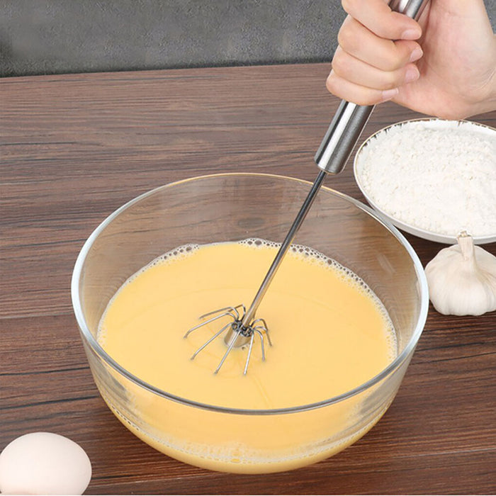 Stainless Steel Semi Automatic Egg Beater with Rotary Whisk Silver