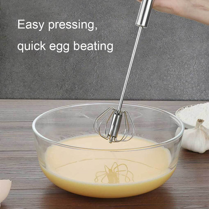 Stainless Steel Semi Automatic Egg Beater with Rotary Whisk Silver