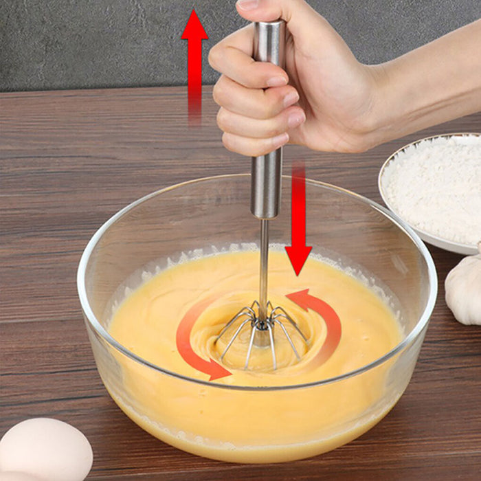Stainless Steel Semi Automatic Egg Beater with Rotary Whisk Silver
