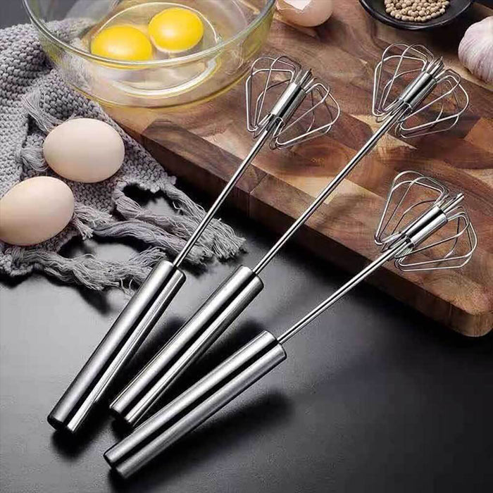 Stainless Steel Semi Automatic Egg Beater with Rotary Whisk Silver