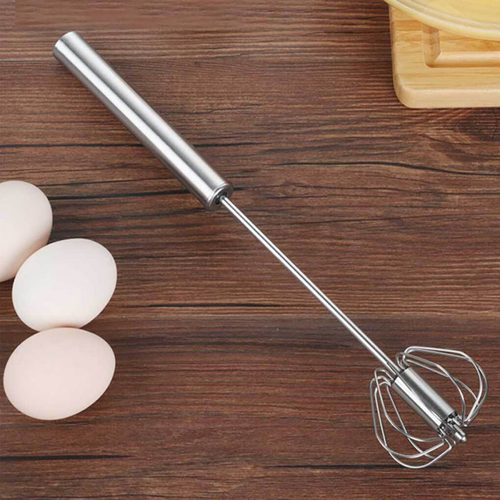 Stainless Steel Semi Automatic Egg Beater with Rotary Whisk Silver