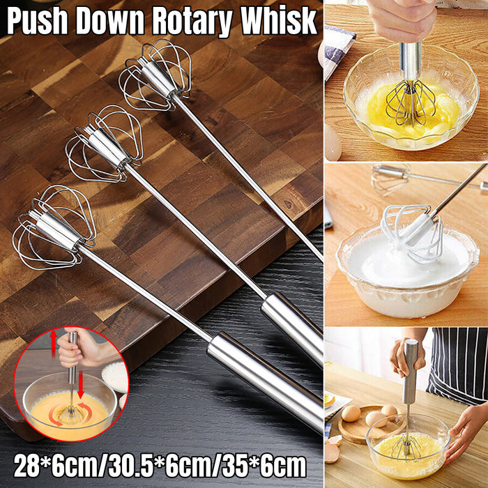 Stainless Steel Semi Automatic Egg Beater with Rotary Whisk Silver