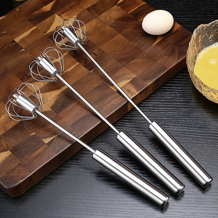 Stainless Steel Semi Automatic Egg Beater with Rotary Whisk Silver