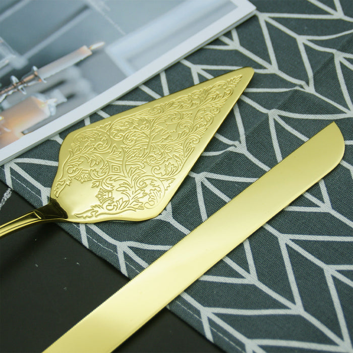 Cake Knife And Scoop Set Stainless Steel Gold Silver