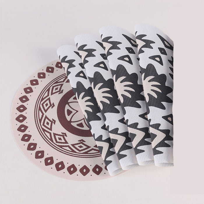 4PCS Round Bohemian Printed Waterproof PVC Dining Placemats