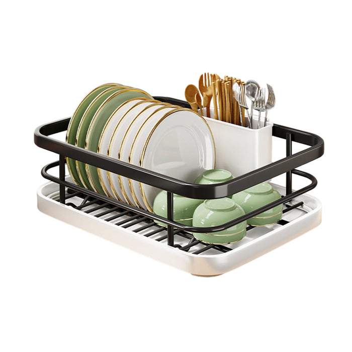 Kitchen Dish Drying Rack With Drainage Tube Tray Black