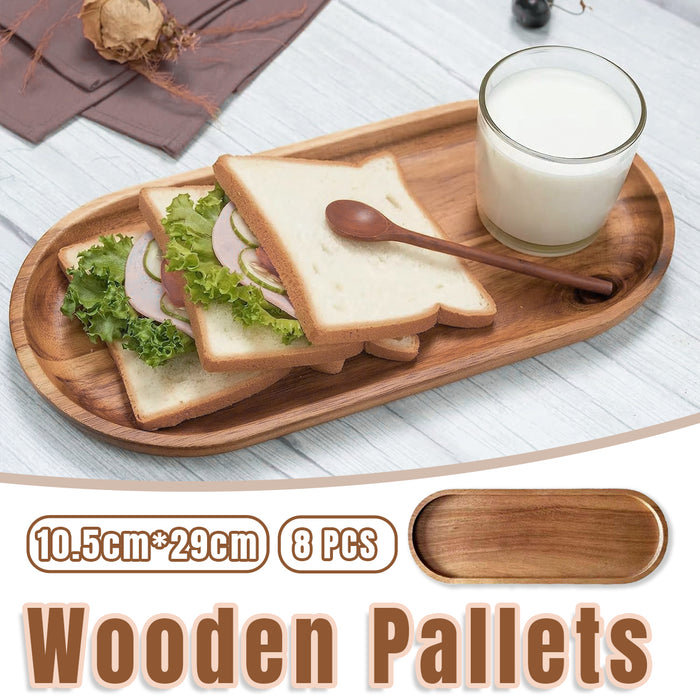 8 Pcs Wooden Serving Tray for Cake Snacks and Dim Sum 29 x 10.5 cm