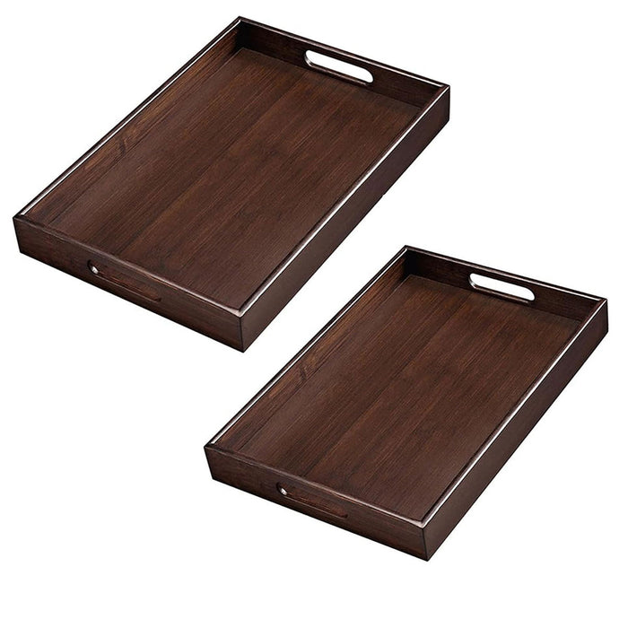Bamboo Tea Serving Tray Walnut Colour with Handles