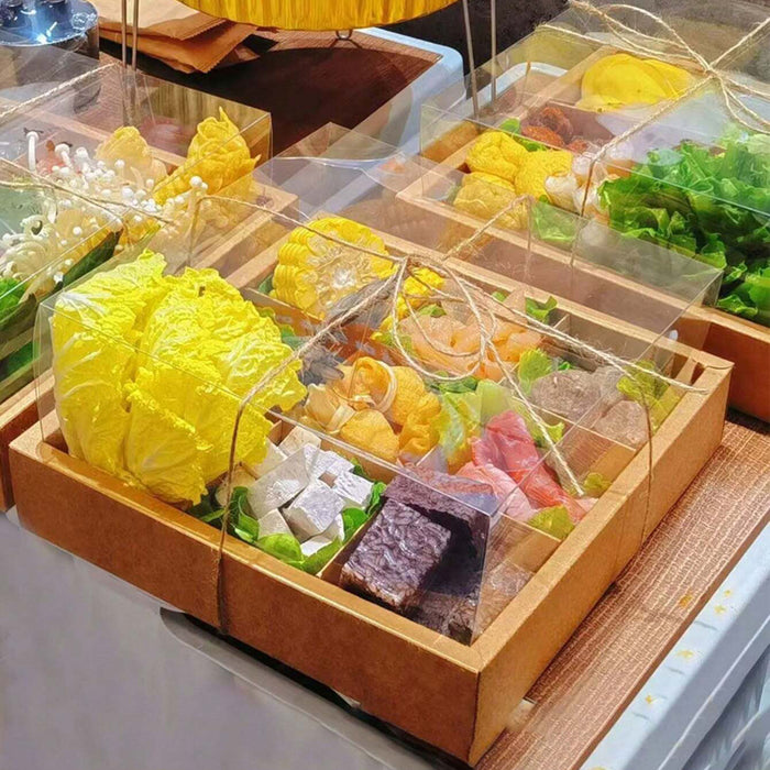 5pcs Kraft Paper Nine-compartment Food Packaging Box with Lids