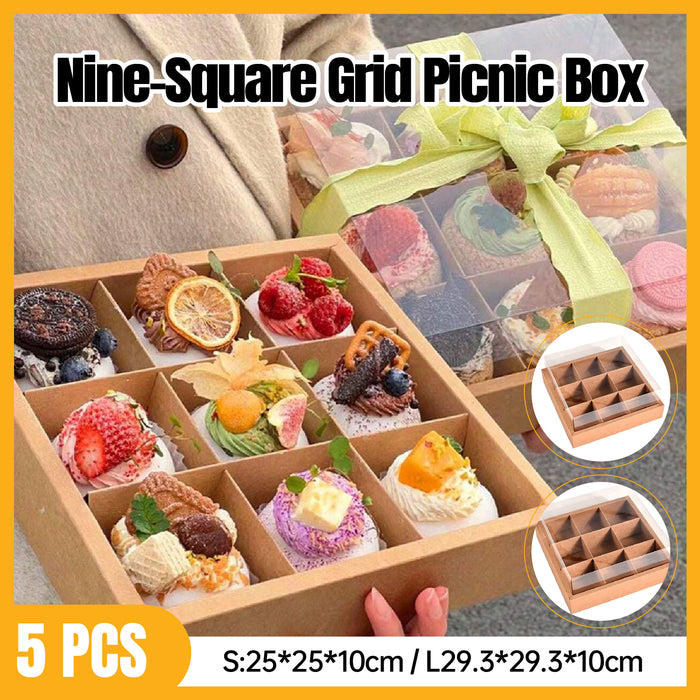 5pcs Kraft Paper Nine-compartment Food Packaging Box with Lids
