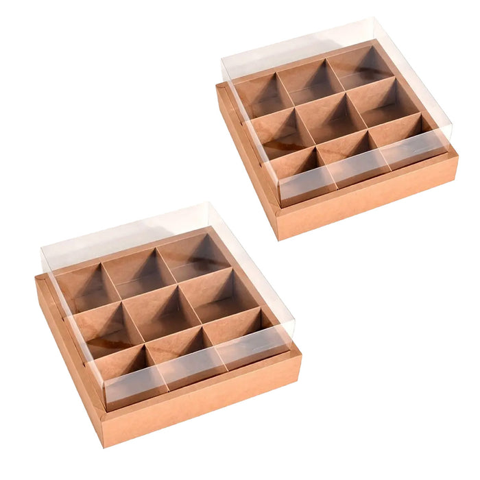 5pcs Kraft Paper Nine-compartment Food Packaging Box with Lids
