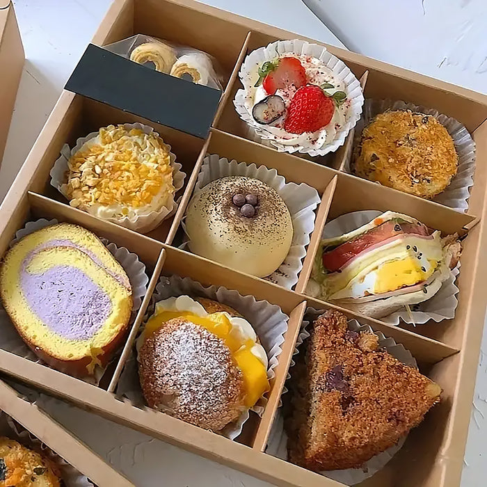 5pcs Kraft Paper Nine-compartment Food Packaging Box with Lids