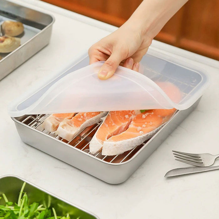 2pcs Stainless Steel Food Storage Containers With Lid, 55x200x55mm