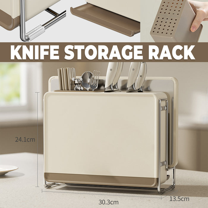 1 Pc Draining Countertop Knife Cutlery Storage Rack Coffee Brown