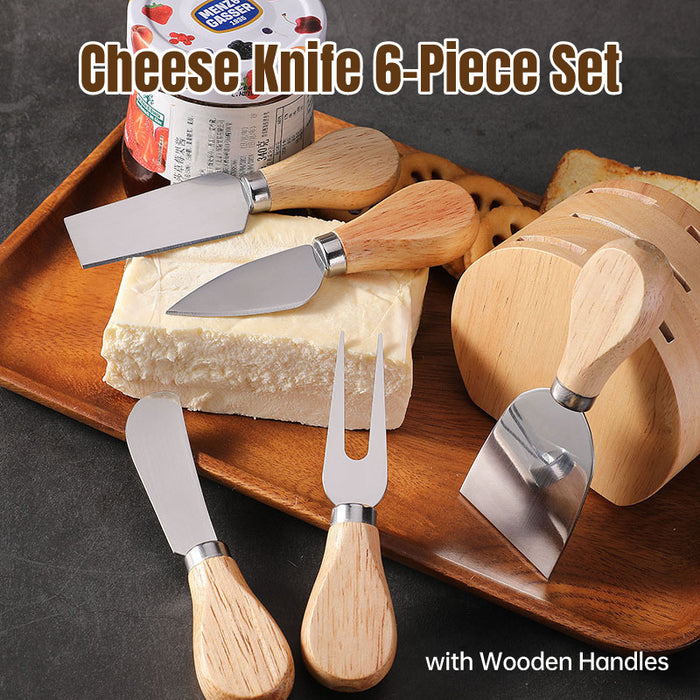 6 Pcs Stainless Steel Cheese Knife Set with Oak Stand