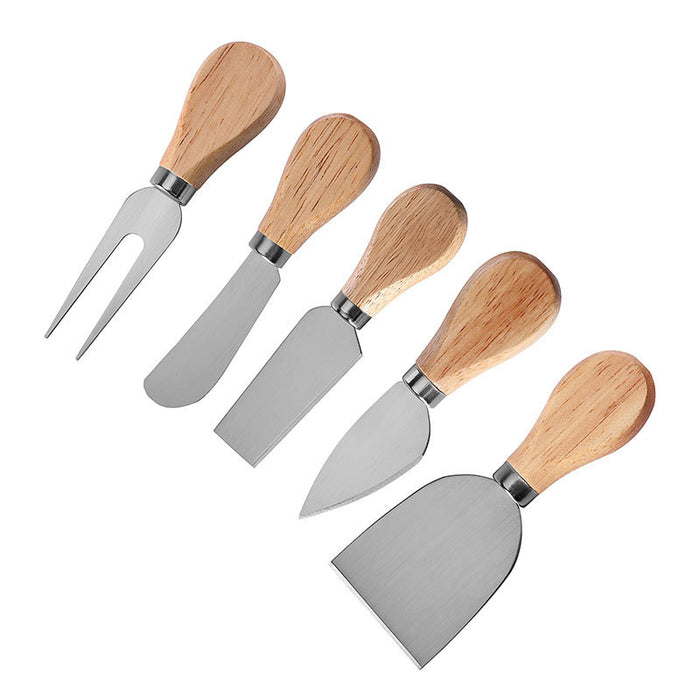 6 Pcs Stainless Steel Cheese Knife Set with Oak Stand