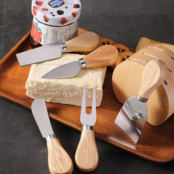 6 Pcs Stainless Steel Cheese Knife Set with Oak Stand