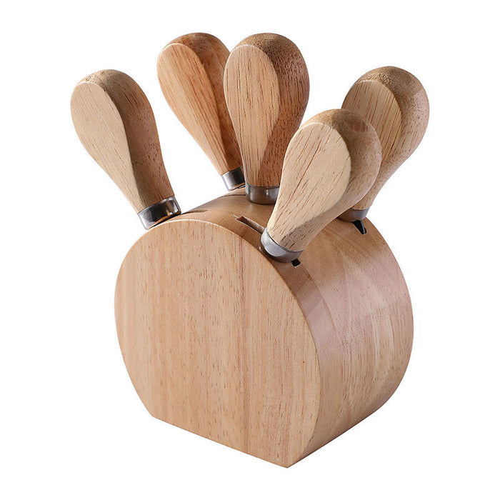 6 Pcs Stainless Steel Cheese Knife Set with Oak Stand