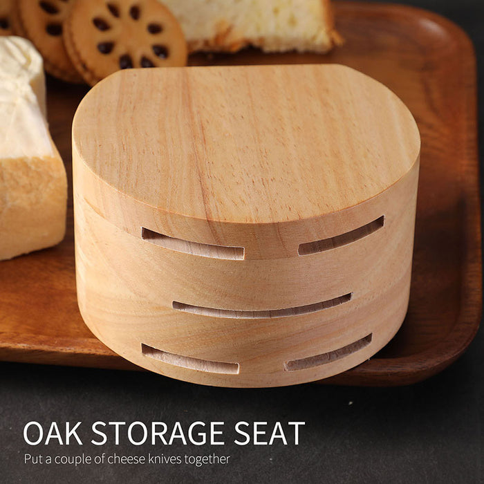 6 Pcs Stainless Steel Cheese Knife Set with Oak Stand