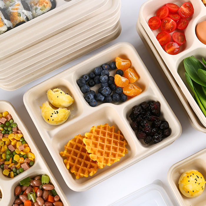 25 / 50 Pcs Biodegradable Lunch Boxes Microwave Safe -20°C to 120°C Multi-Compartment