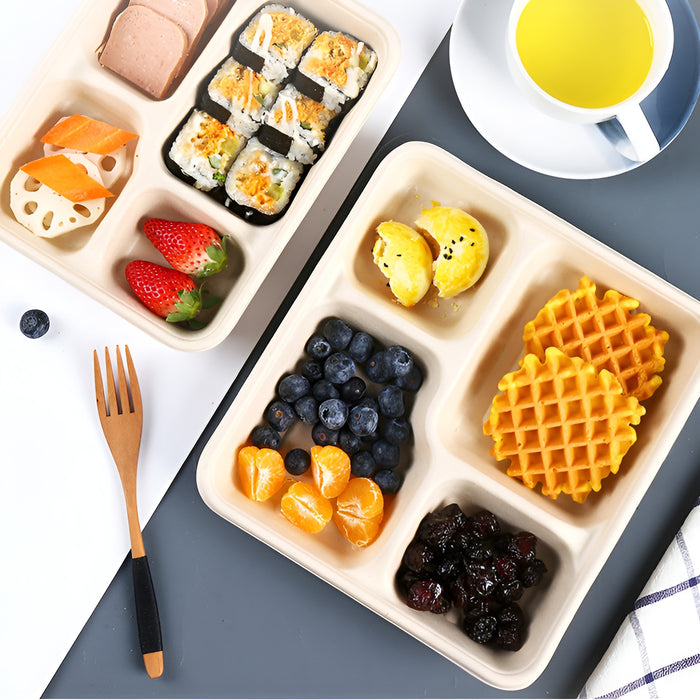 25 / 50 Pcs Biodegradable Lunch Boxes Microwave Safe -20°C to 120°C Multi-Compartment