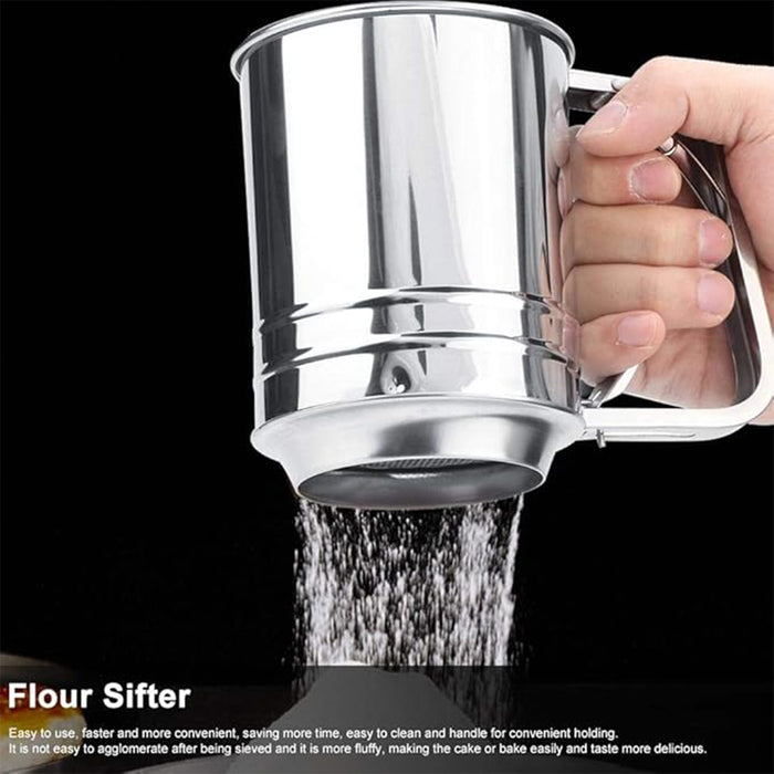 Stainless Steel Handheld Flour Sifter with Double-Layer Mesh for Baking