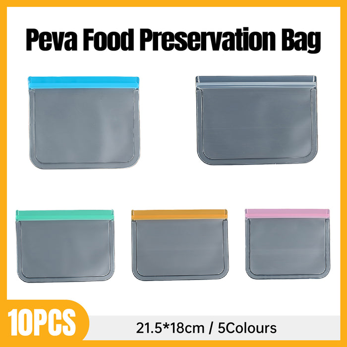 10 Pcs Reusable Food Storage Bags Ziplock PEVA Frosted 21.5x18cm