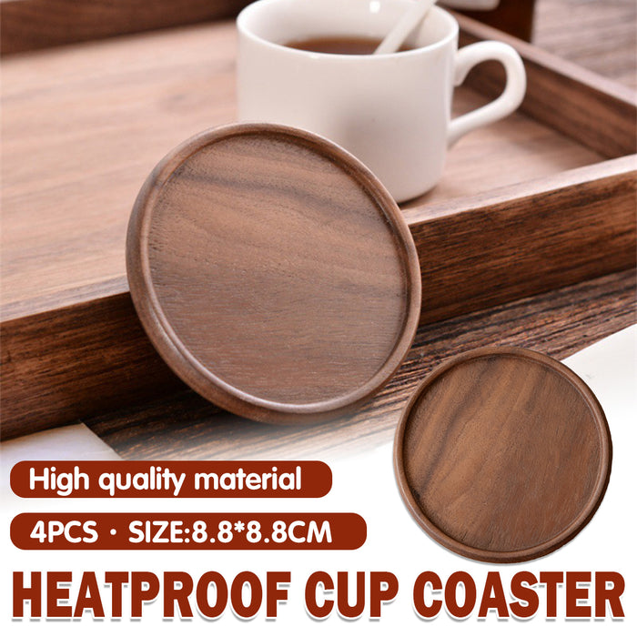 4 Pcs Round Wooden Coaster Set Heat Resistant Natural Wood Grain 8.8 cm