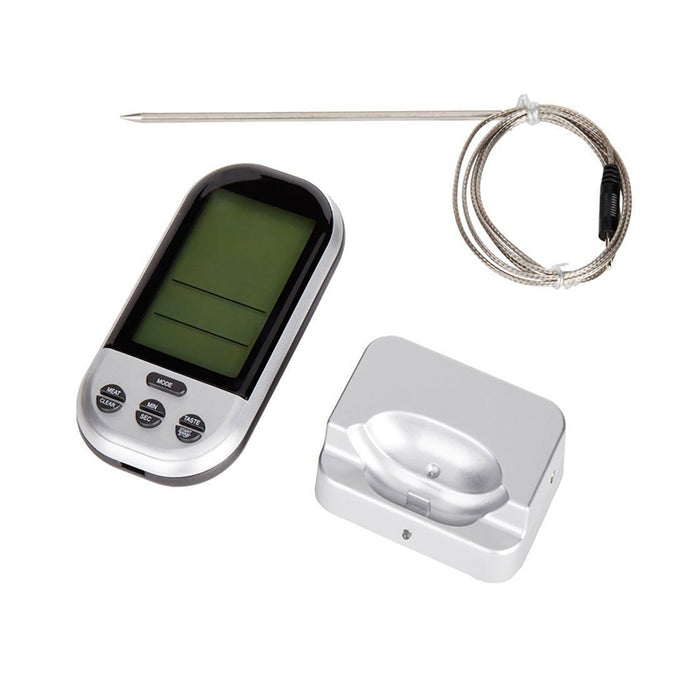 Wireless Remote Cooking Thermometer with Timer, Silver Grey