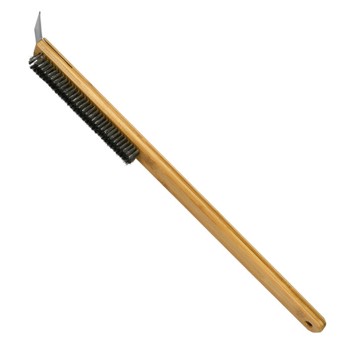 Pizza Oven Cleaning Brush with Scraper Stainless Steel Wire Wood Handle 57.5 cm