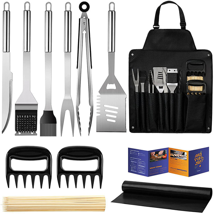 Stainless Steel BBQ Tool Set with Storage Apron and Meat Claws