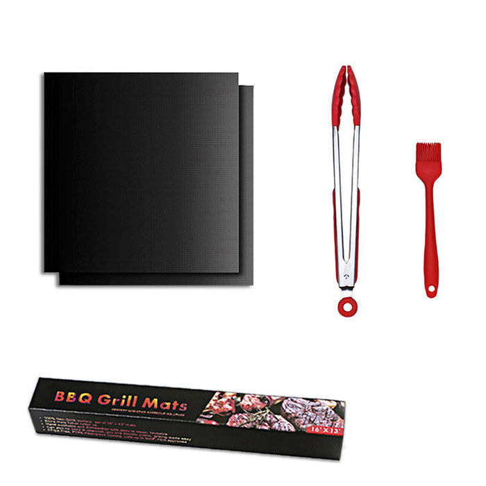 5Pcs Non-Stick BBQ Grill Mats with Brush and Clips Reusable 15.75×13 Inch