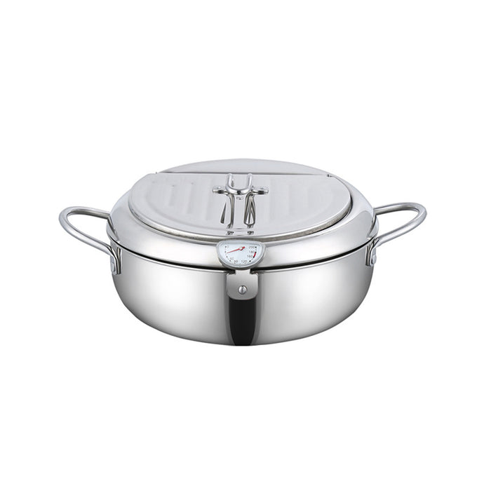 304 Stainless Steel Japanese Tempura Fryer 4.2L Oil-Saving with Thermometer