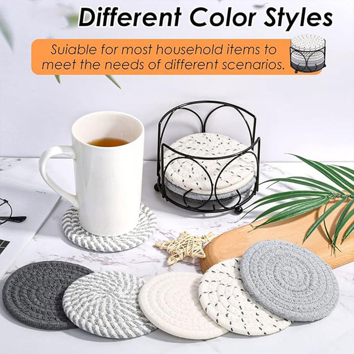 8pcs Round Cotton Woven Coaster, Dining Table Mat