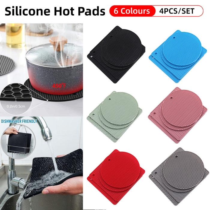 4 Pcs Silicone Honeycomb Heat Resistant Mats Round 17.5 cm Square 18.5 cm Up to 450°F