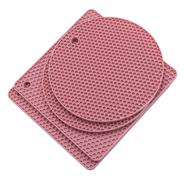 4 Pcs Silicone Honeycomb Heat Resistant Mats Round 17.5 cm Square 18.5 cm Up to 450°F