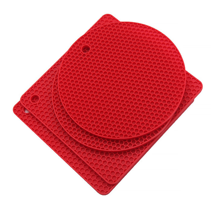 4 Pcs Silicone Honeycomb Heat Resistant Mats Round 17.5 cm Square 18.5 cm Up to 450°F
