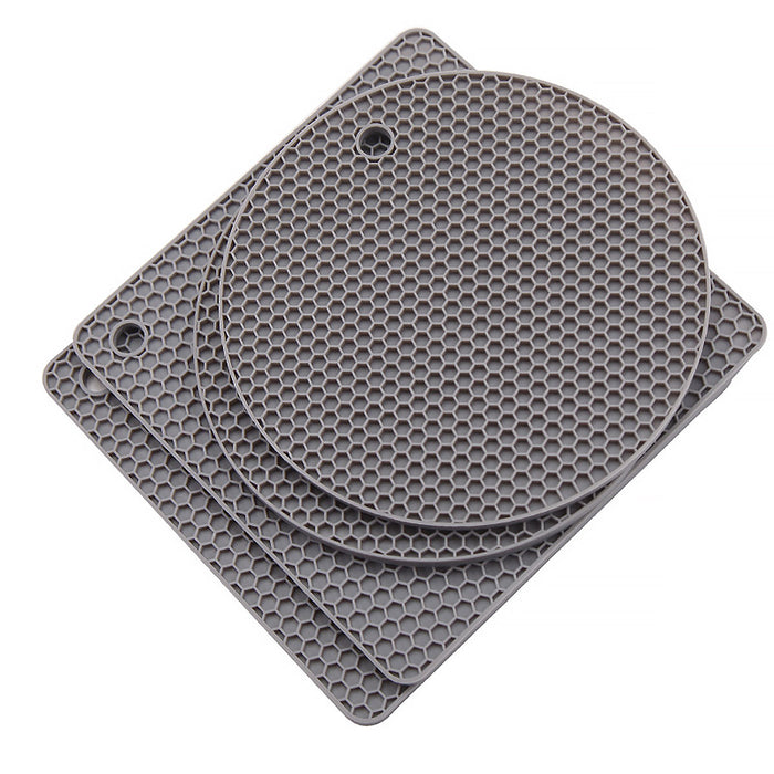4 Pcs Silicone Honeycomb Heat Resistant Mats Round 17.5 cm Square 18.5 cm Up to 450°F