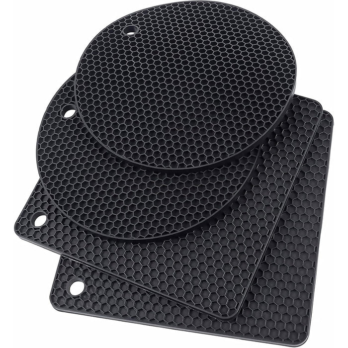 4 Pcs Silicone Honeycomb Heat Resistant Mats Round 17.5 cm Square 18.5 cm Up to 450°F