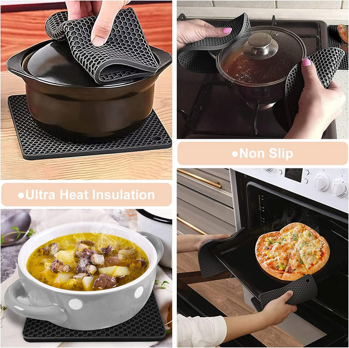 4 Pcs Silicone Honeycomb Heat Resistant Mats Round 17.5 cm Square 18.5 cm Up to 450°F