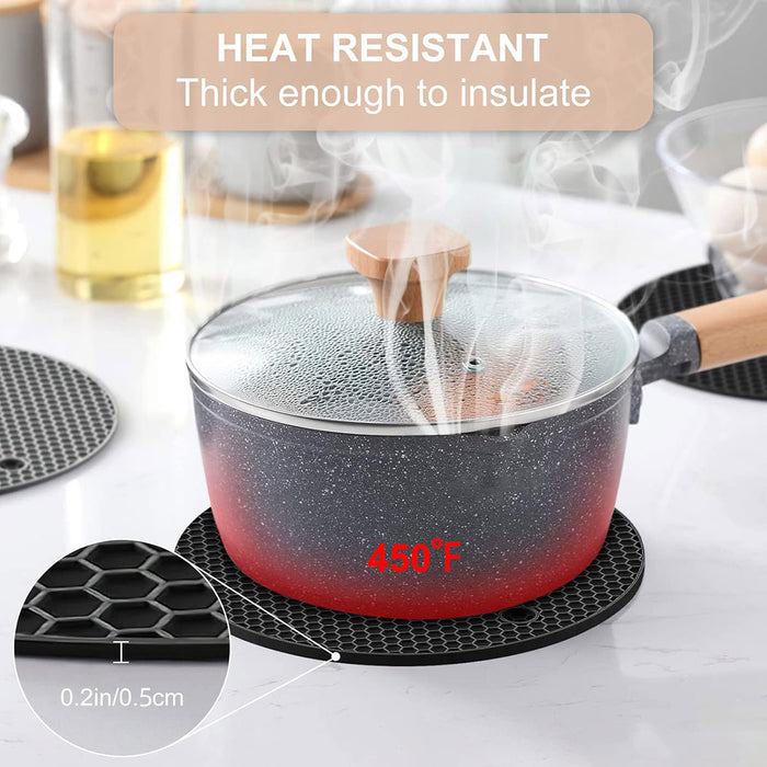 4 Pcs Silicone Honeycomb Heat Resistant Mats Round 17.5 cm Square 18.5 cm Up to 450°F