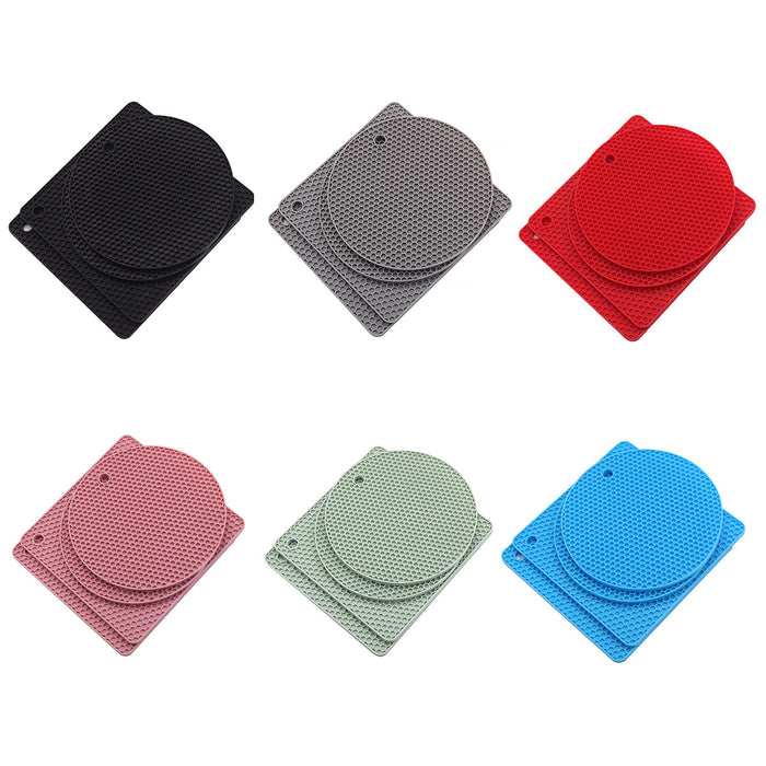 4 Pcs Silicone Honeycomb Heat Resistant Mats Round 17.5 cm Square 18.5 cm Up to 450°F