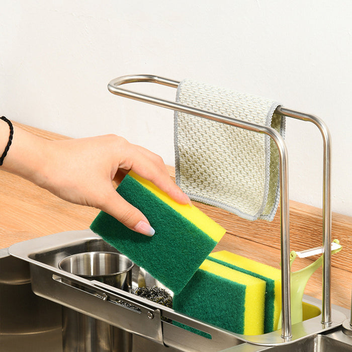 Retractable Sink Draining Rack With Filter Cup Silver Black