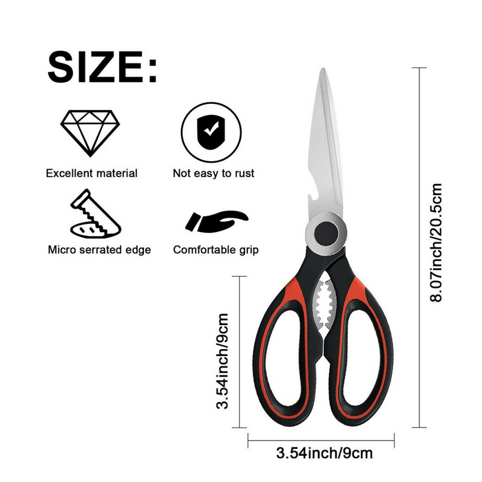 Kitchen Scissors Stainless Steel Black and Red Multi-Function