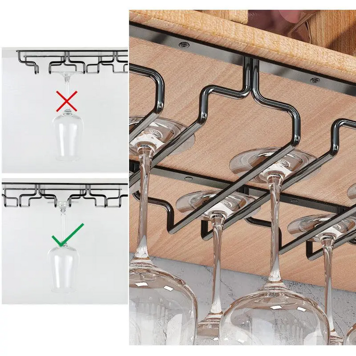 Under-Cabinet Wine Glass Rack Steel Black 3–8 Slots