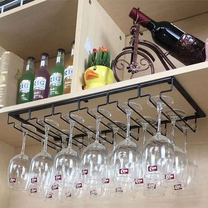 Under-Cabinet Wine Glass Rack Steel Black 3–8 Slots