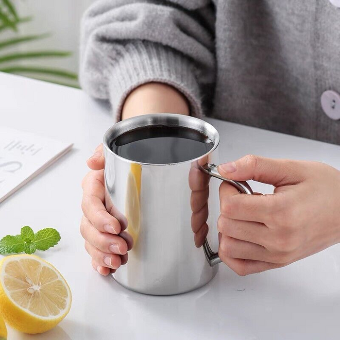 2Pcs Stainless Steel Coffee Mugs Double Wall Insulated 380ml