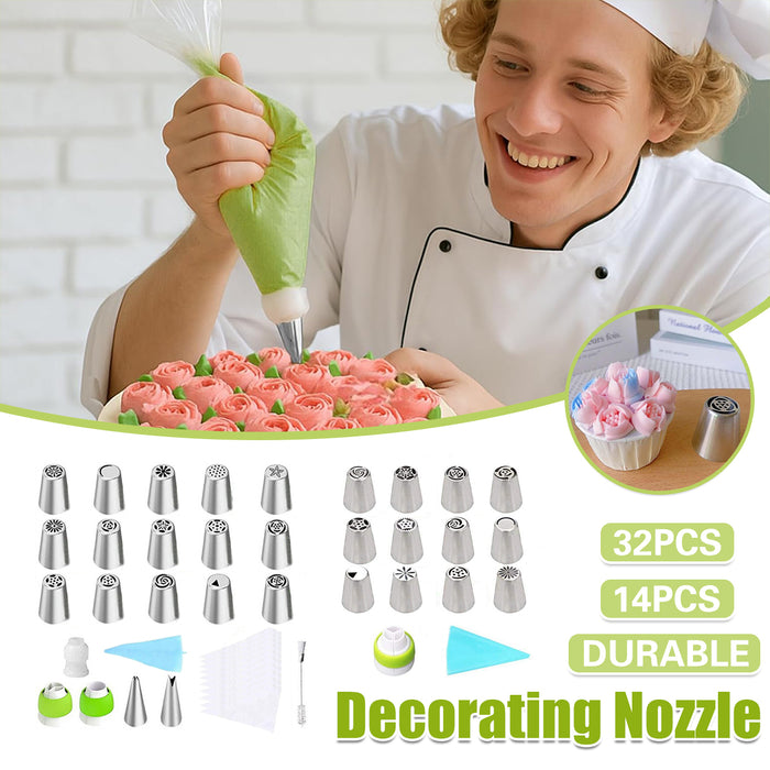 14 Or 32 Pcs Russian Piping Tips Set 430 Steel with 14in Bag