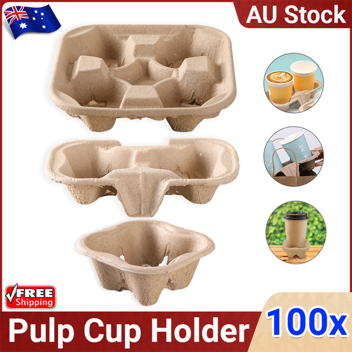 100 Pcs Recycled Paper Pulp Cup Tray 2 4 Cup Carrier